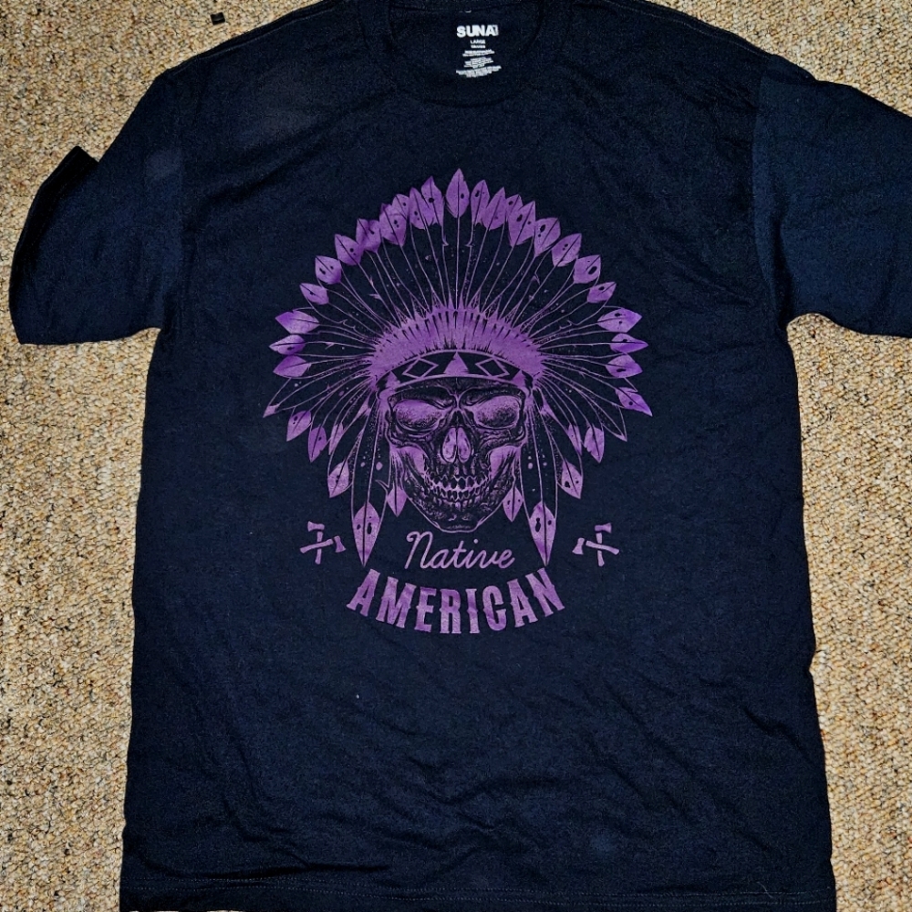 Native American Tshirt- Purple and Black Suna Cotton Large Tee